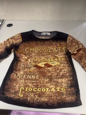 Take Two Y2K Chocolate Rhinestone Graphic Long Sleeve Top Sz M
